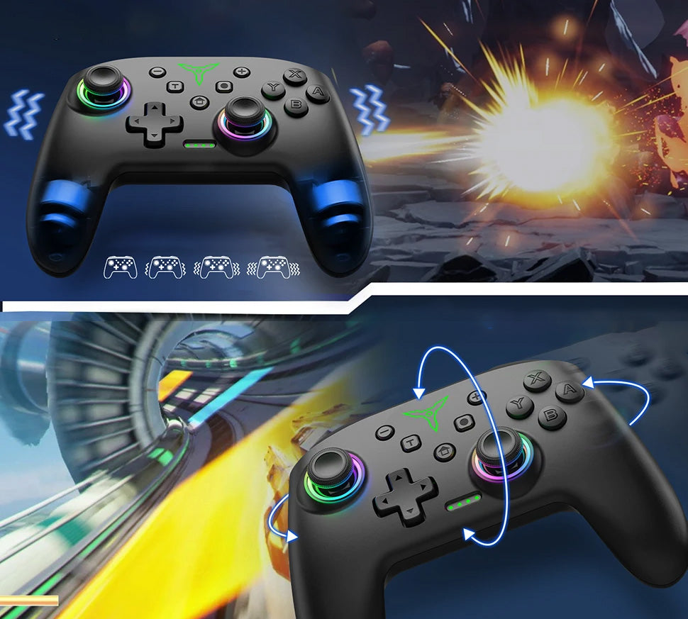 Comando Gaming DINOFIRE RGB – Sem Fios, Compatível PC/Switch/Android/iOS, Iluminação RGB Comando Gaming DINOFIRE RGB – Sem Fios, Compatível PC/Switch/Android/iOS, Iluminação RGB